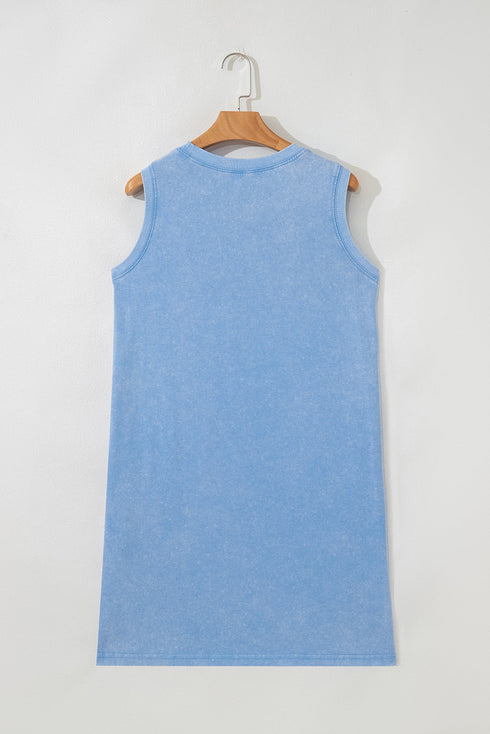 Solid Mineral Wash Cotton Tank Pocket Mini Dress