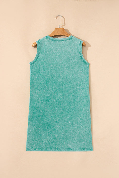 Solid Mineral Wash Cotton Tank Pocket Mini Dress