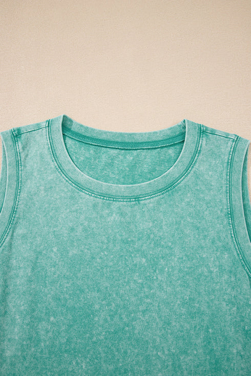 Solid Mineral Wash Cotton Tank Pocket Mini Dress