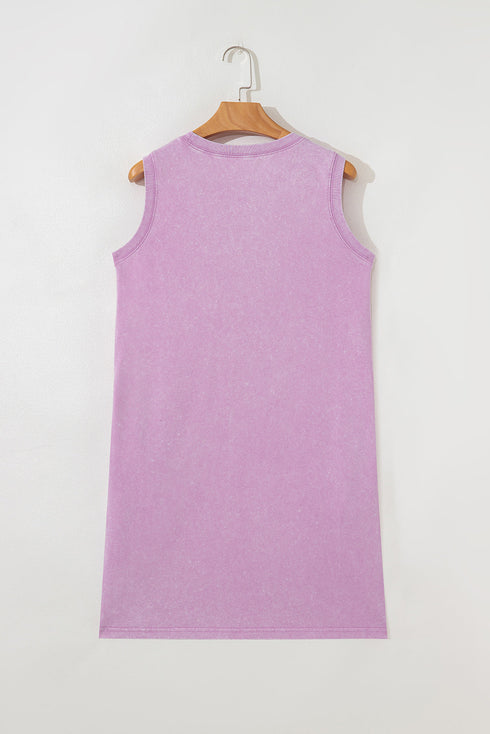 Solid Mineral Wash Cotton Tank Pocket Mini Dress