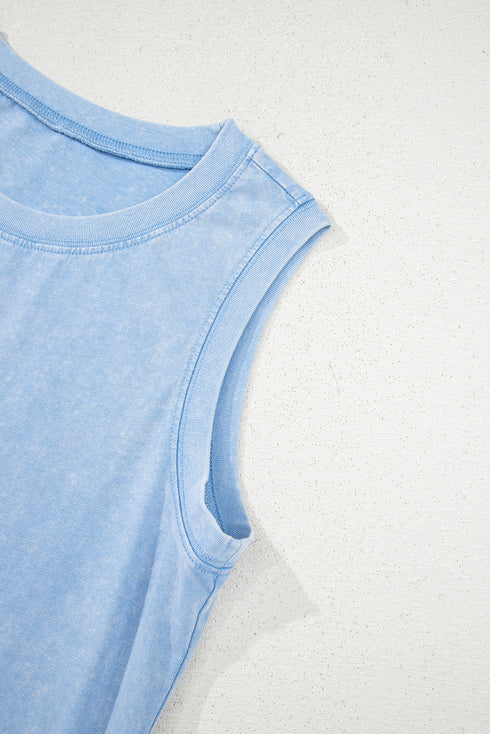 Solid Mineral Wash Cotton Tank Pocket Mini Dress