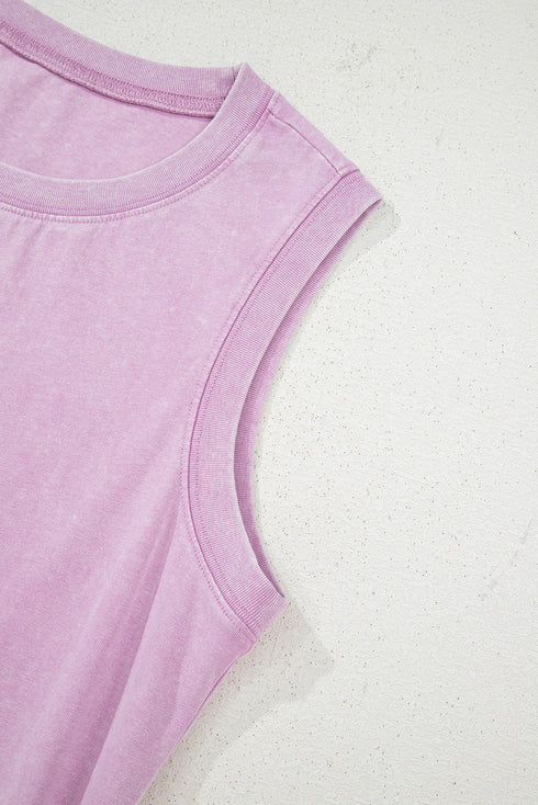 Solid Mineral Wash Cotton Tank Pocket Mini Dress