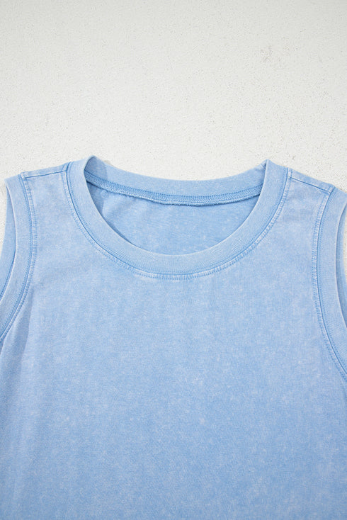 Solid Mineral Wash Cotton Tank Pocket Mini Dress