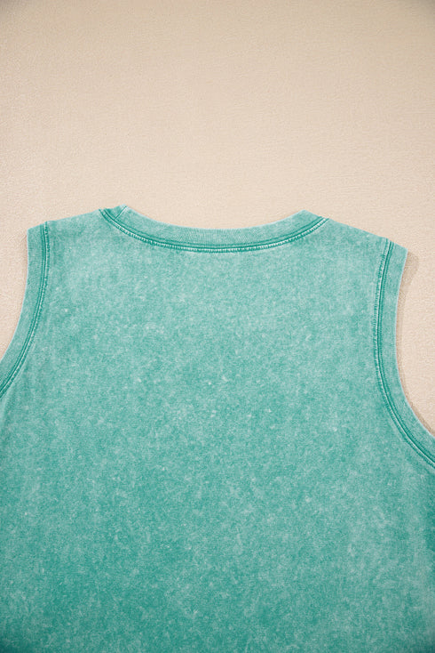Solid Mineral Wash Cotton Tank Pocket Mini Dress
