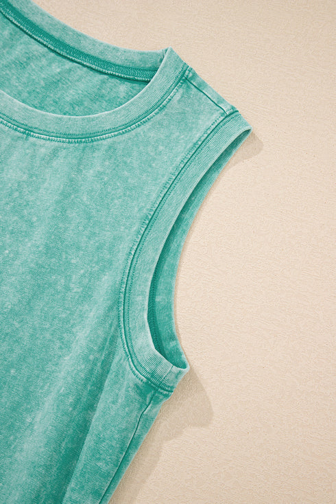 Solid Mineral Wash Cotton Tank Pocket Mini Dress
