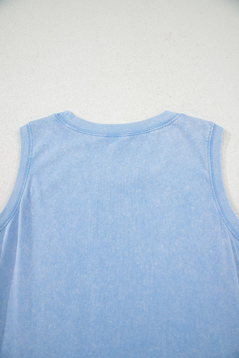 Solid Mineral Wash Cotton Tank Pocket Mini Dress