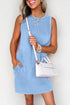 Solid Mineral Wash Cotton Tank Pocket Mini Dress