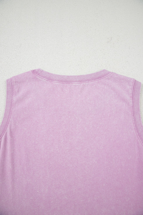 Solid Mineral Wash Cotton Tank Pocket Mini Dress