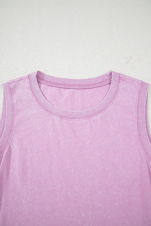 Solid Mineral Wash Cotton Tank Pocket Mini Dress