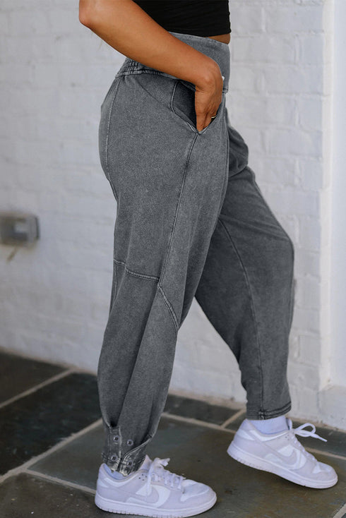 Solid Mineral Wash High Waist Western Jogger Pants