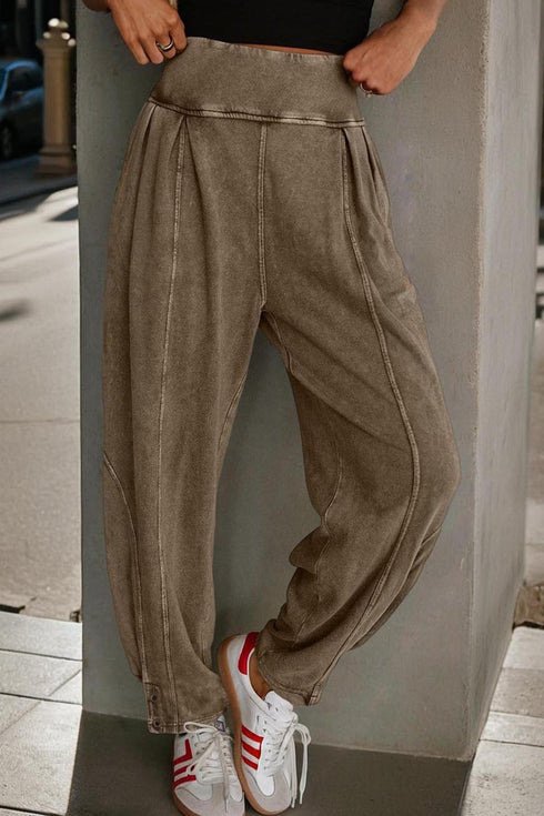 Solid Mineral Wash High Waist Western Jogger Pants