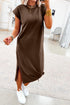 Solid Minimalist Long Slit H Line T Shirt Dress