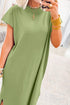 Solid Minimalist Long Slit H Line T Shirt Dress
