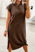 Solid Minimalist Long Slit H Line T Shirt Dress
