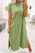 Solid Minimalist Long Slit H Line T Shirt Dress