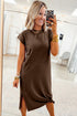 Solid Minimalist Long Slit H Line T Shirt Dress