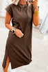 Solid Minimalist Long Slit H Line T Shirt Dress