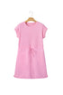 Solid Mixed Fabric Patchwork Drawstring Short Sleeve Mini Dress