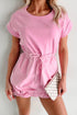 Solid Mixed Fabric Patchwork Drawstring Short Sleeve Mini Dress