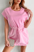 Solid Mixed Fabric Patchwork Drawstring Short Sleeve Mini Dress