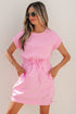 Solid Mixed Fabric Patchwork Drawstring Short Sleeve Mini Dress