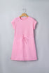 Solid Mixed Fabric Patchwork Drawstring Short Sleeve Mini Dress