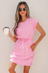 Solid Mixed Fabric Patchwork Drawstring Short Sleeve Mini Dress