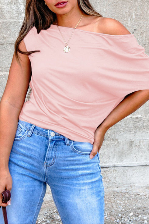 Solid Modern Asymmetrical Neckline Short Sleeve Top
