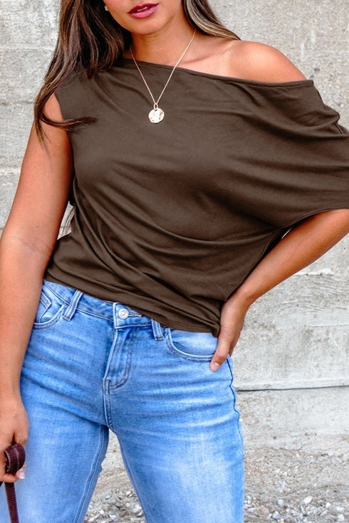 Solid Modern Asymmetrical Neckline Short Sleeve Top