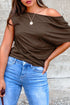 Solid Modern Asymmetrical Neckline Short Sleeve Top