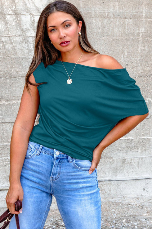 Solid Modern Asymmetrical Neckline Short Sleeve Top