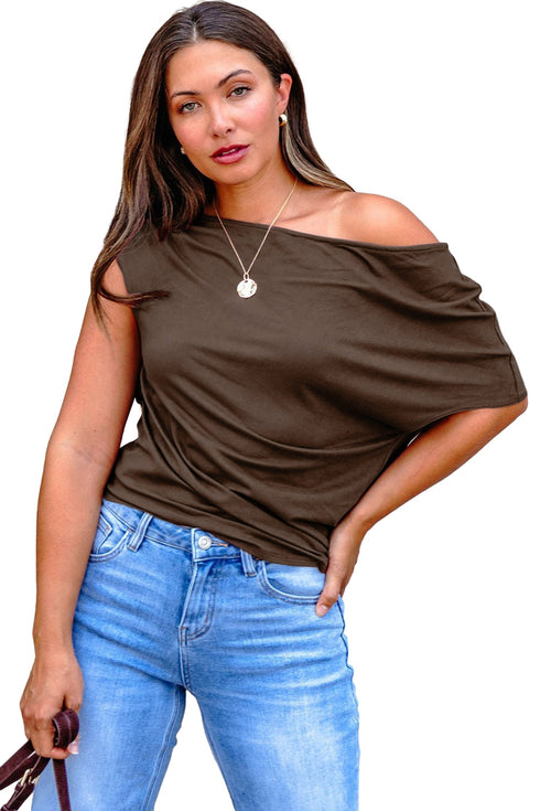 Solid Modern Asymmetrical Neckline Short Sleeve Top