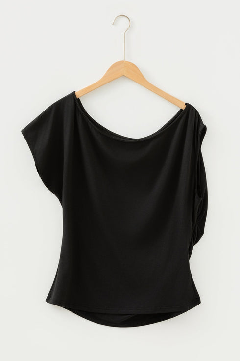Solid Modern Asymmetrical Neckline Short Sleeve Top