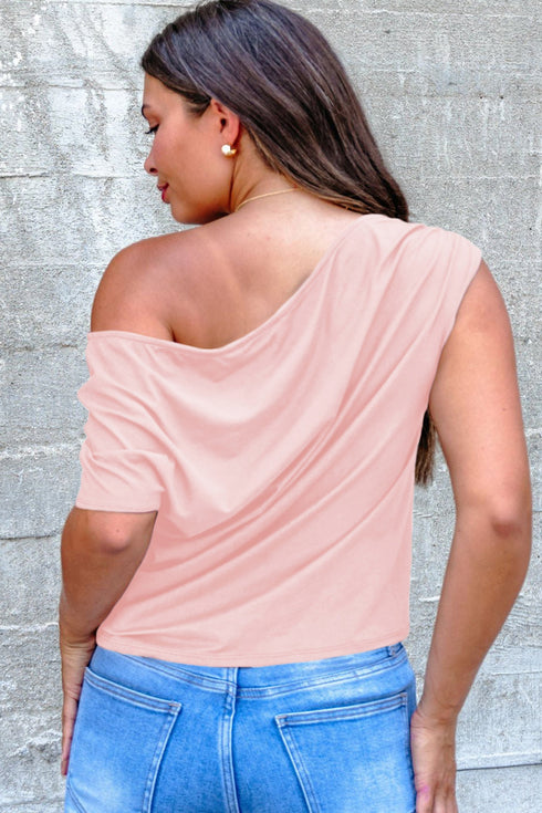 Solid Modern Asymmetrical Neckline Short Sleeve Top