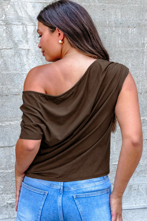 Solid Modern Asymmetrical Neckline Short Sleeve Top