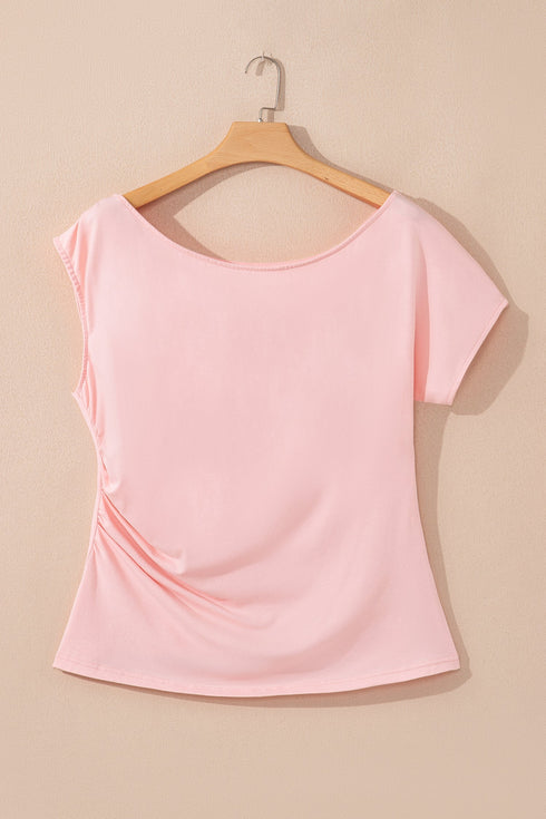 Solid Modern Asymmetrical Neckline Short Sleeve Top