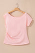 Solid Modern Asymmetrical Neckline Short Sleeve Top