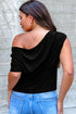 Solid Modern Asymmetrical Neckline Short Sleeve Top