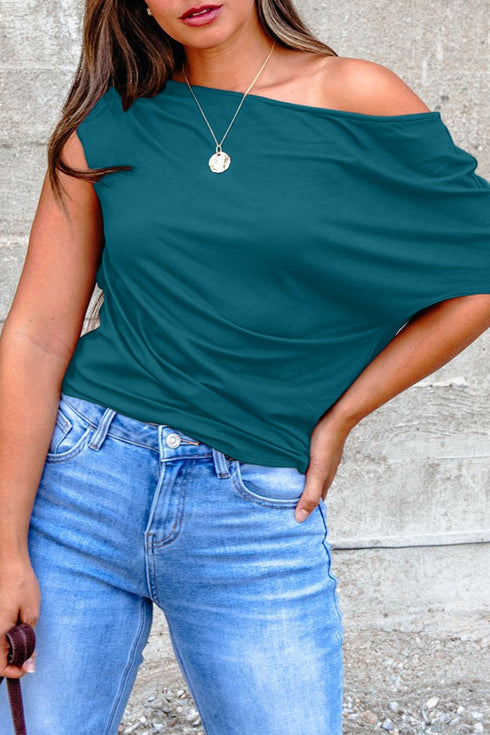 Solid Modern Asymmetrical Neckline Short Sleeve Top