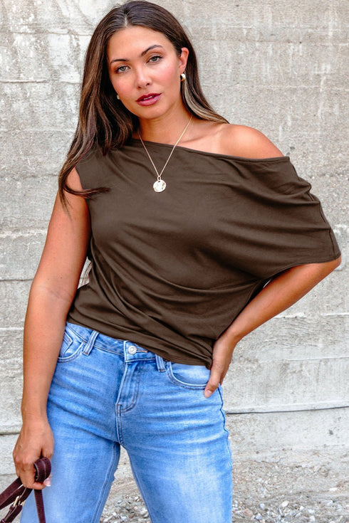 Solid Modern Asymmetrical Neckline Short Sleeve Top