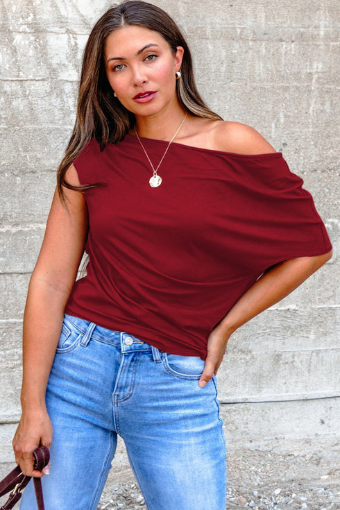 Solid Modern Asymmetrical Neckline Short Sleeve Top