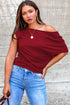 Solid Modern Asymmetrical Neckline Short Sleeve Top