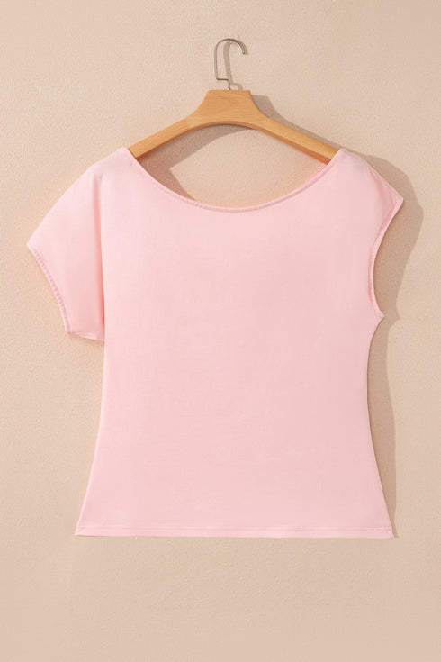 Solid Modern Asymmetrical Neckline Short Sleeve Top