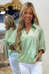Solid Modern Metallic Collared V Neck Half Sleeve Blouse