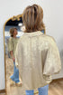 Solid Modern Metallic Collared V Neck Half Sleeve Blouse