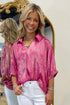 Solid Modern Metallic Collared V Neck Half Sleeve Blouse