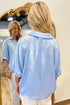 Solid Modern Metallic Collared V Neck Half Sleeve Blouse