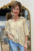 Solid Modern Metallic Collared V Neck Half Sleeve Blouse