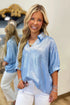 Solid Modern Metallic Collared V Neck Half Sleeve Blouse