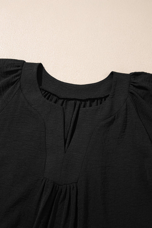 Solid Notched Neck Short Sleeve Loose Maxi Dress
